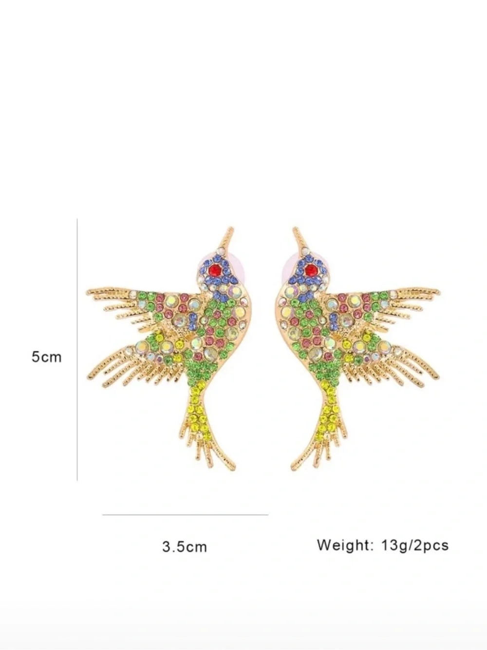 Gold-Tone Multicolor Crystal Hummingbird Earring - Unbranded